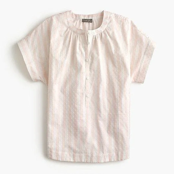 Point Sur J.Crew Popover Blouse Women XS Peach White Striped Dobby Romantic Airy - Picture 1 of 4